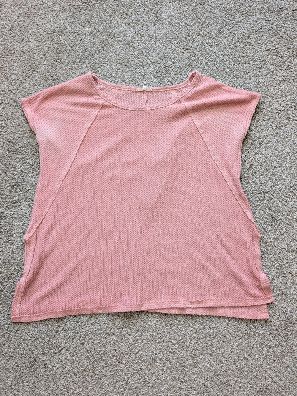 Easel Womens Light Pink Waffle Knit Lightweight Boxy Top Size Small